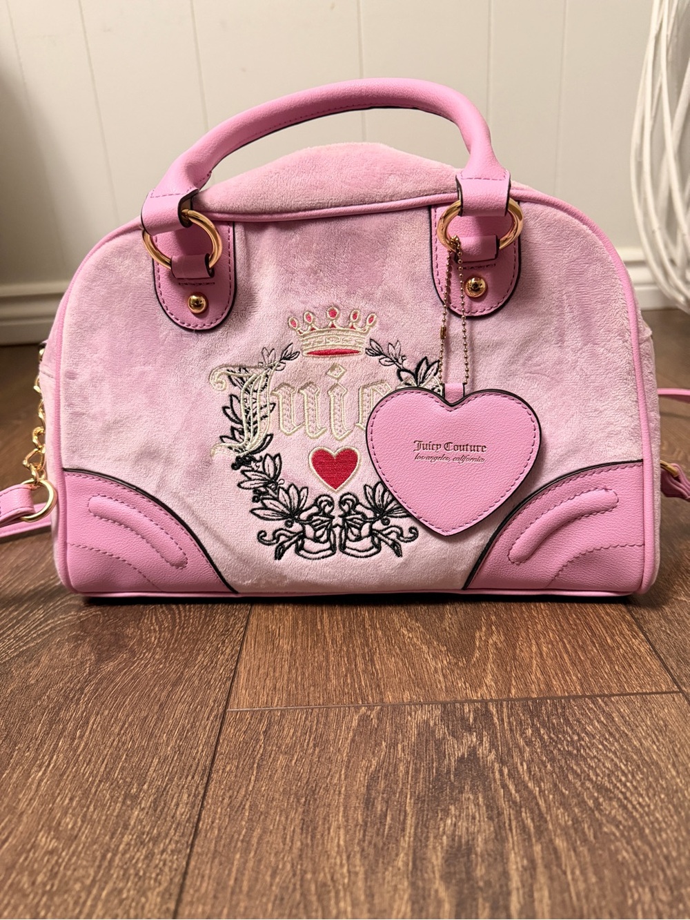 Juicy Couture Pink Velour Bowler Bag NWT Style Y2K Royal Crest Crossbody Rare